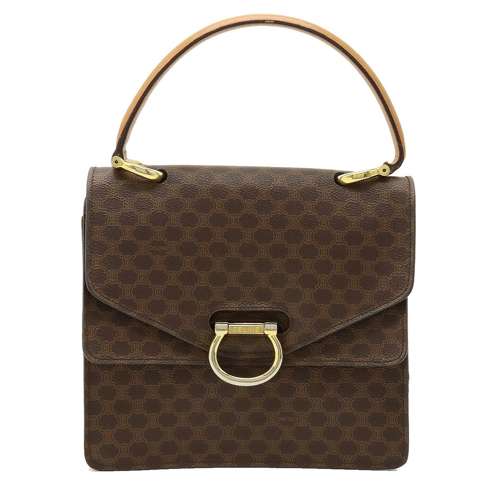 Celine Macadam Gancini double flap handbag leather dark brown